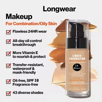 كريم أساس سائل ساطع ناعم مكياج للوجه مرطب ملون كونسيلر بي بي بي كريم SPF 38 ملابس طويلة تغطية كاملة غير لامعةSmooth Brightening Liquid Foundation Face Makeup Moisturizing Tinted Concealer BB Cream SPF 38 Long Wear Full Coverage Matte