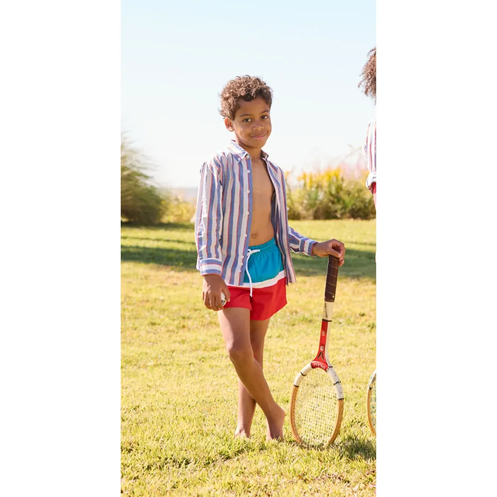 Colorblock Bayshore Swim Trunk -- Pier Blue/Red