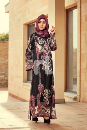 DE19-17 Black Printed Stitched Pima Cotton Fustaan - 1PC