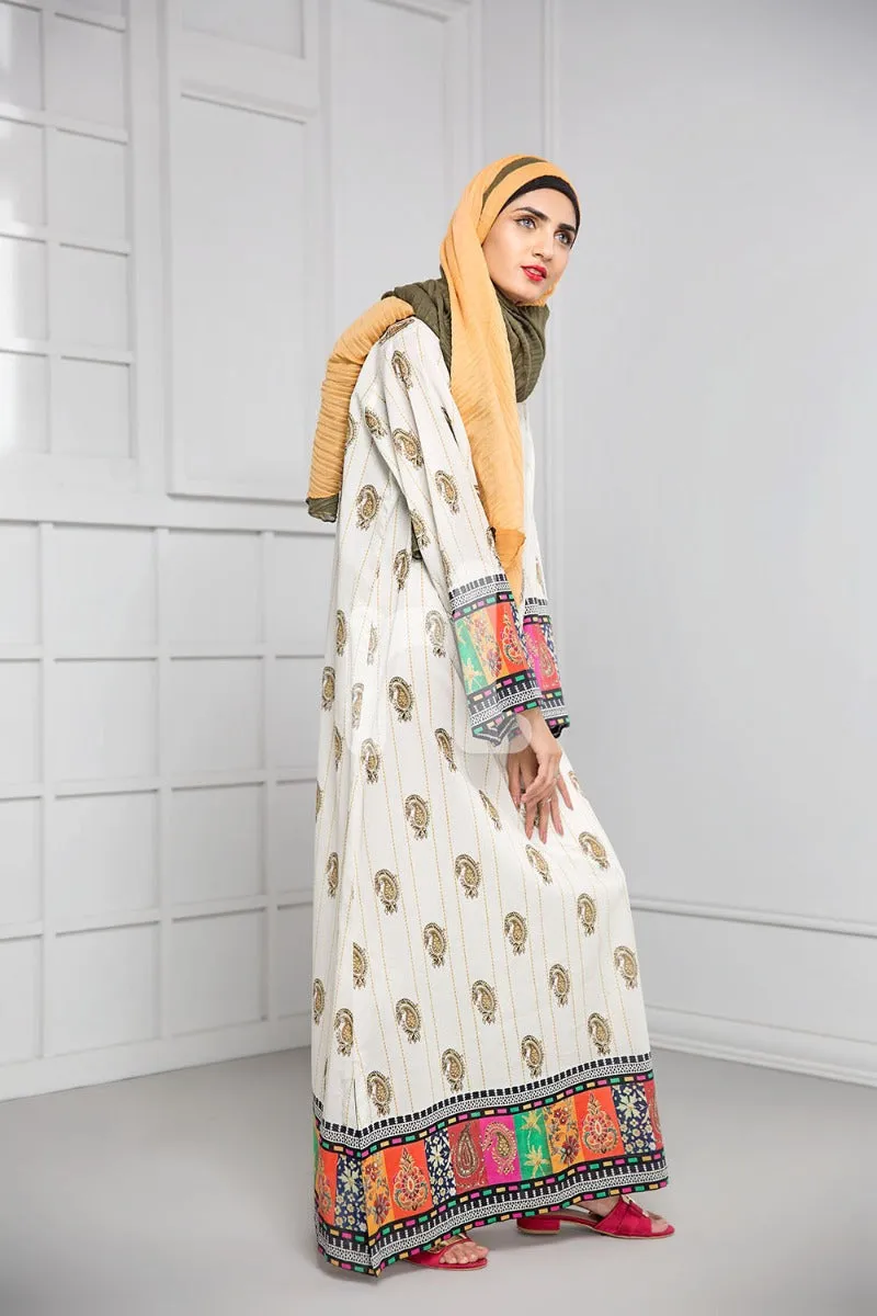 DS19-01 Beige Digital Printed Stitched Cambric Fustaan - 1PC