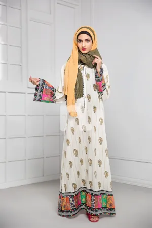 DS19-01 Beige Digital Printed Stitched Cambric Fustaan - 1PC