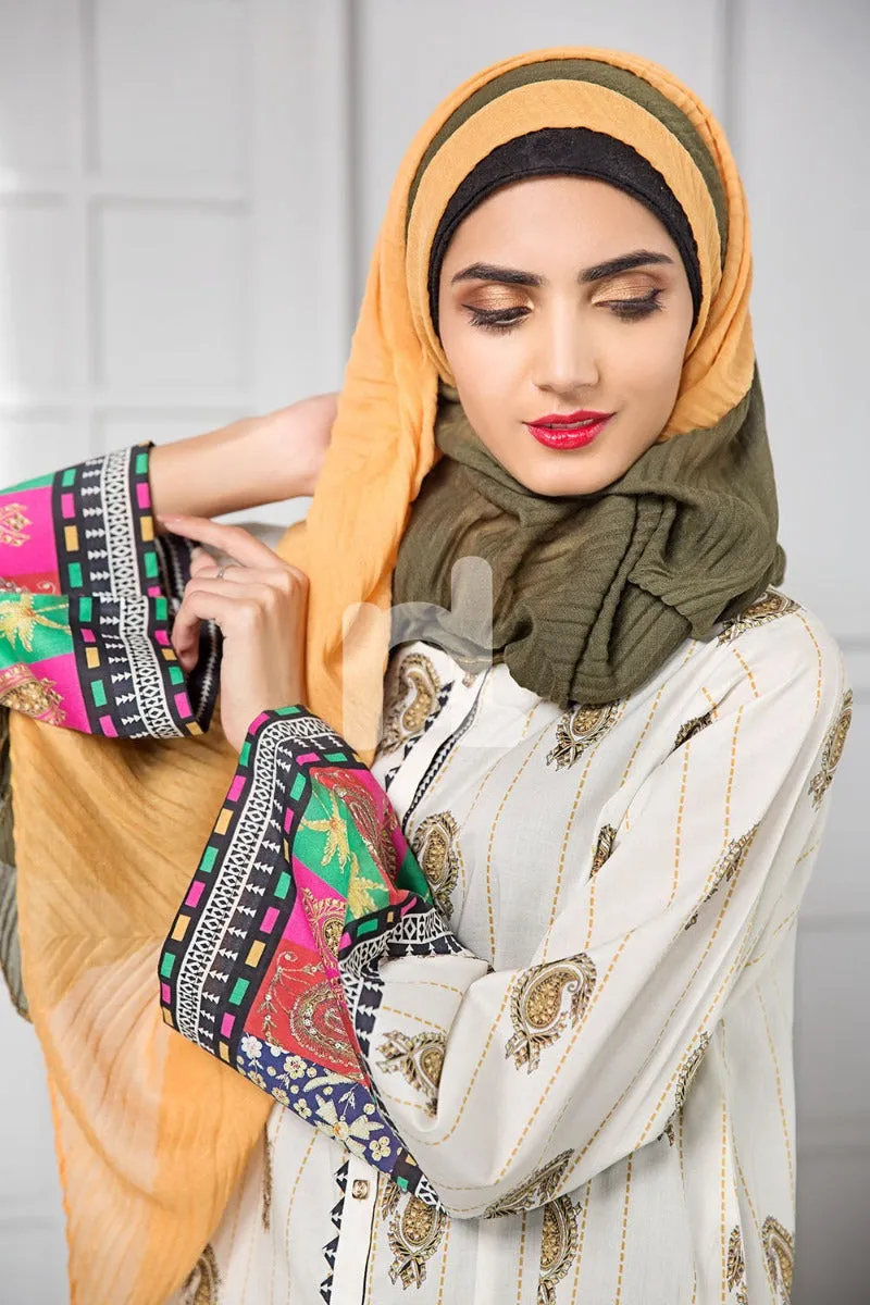 DS19-01 Beige Digital Printed Stitched Cambric Fustaan - 1PC