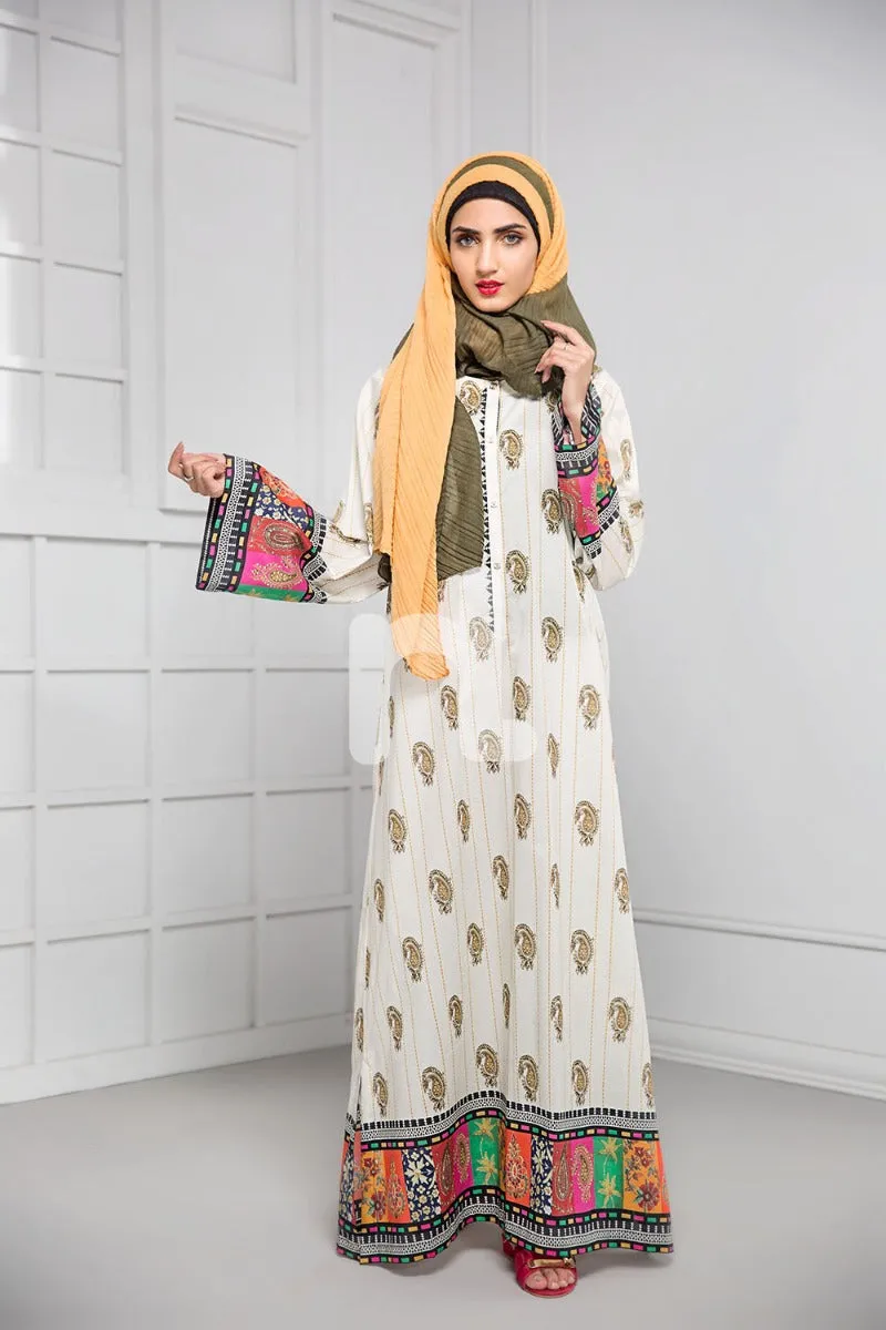 DS19-01 Beige Digital Printed Stitched Cambric Fustaan - 1PC
