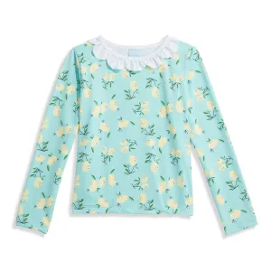 Girl's Ruffle Rash Guard -- Teal Lemons