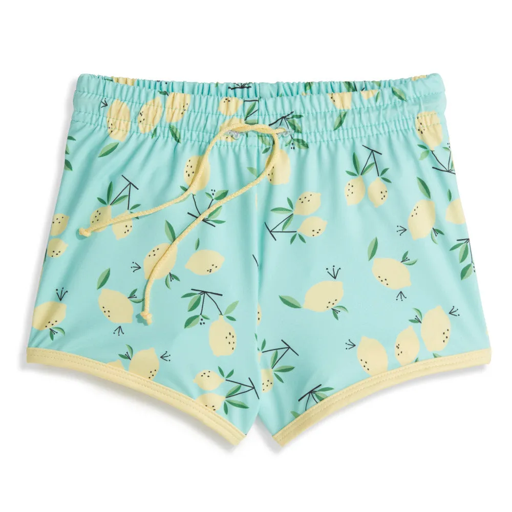 Printed Bayshore Swim Trunk -- Teal Lemons