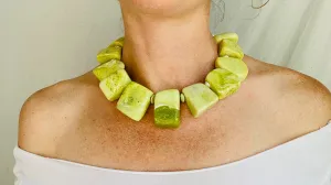 Serpentine Necklace. Large Organic Shapes. Sterling Silver. 0149
