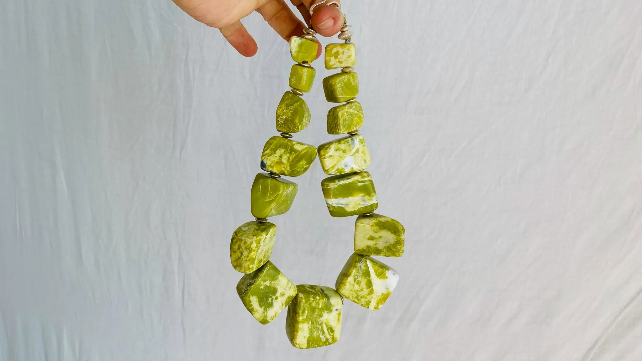 Serpentine Necklace. Large Organic Shapes. Sterling Silver. 0743