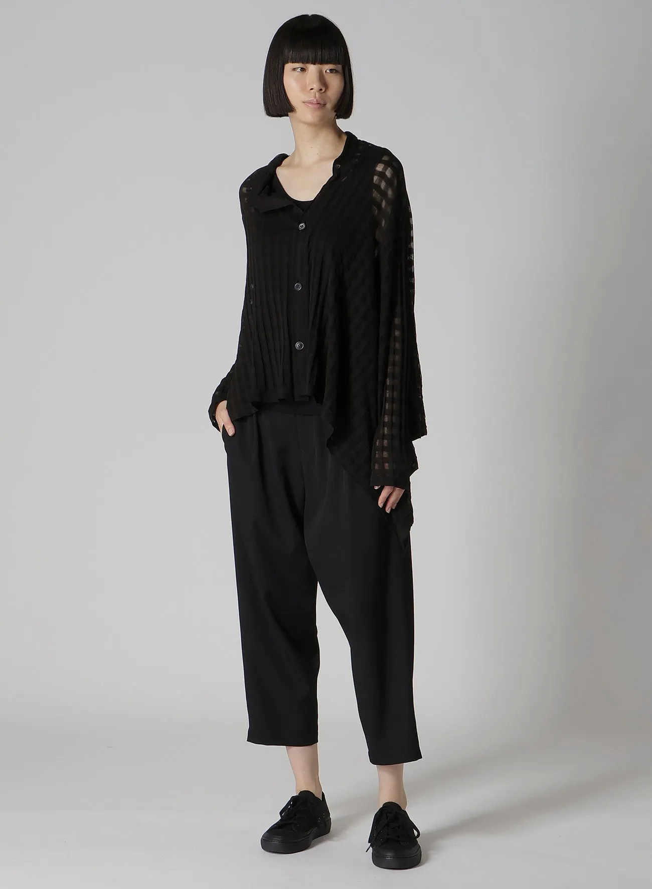 SHEER PLAID JACQUARD FLARE CARDIGAN