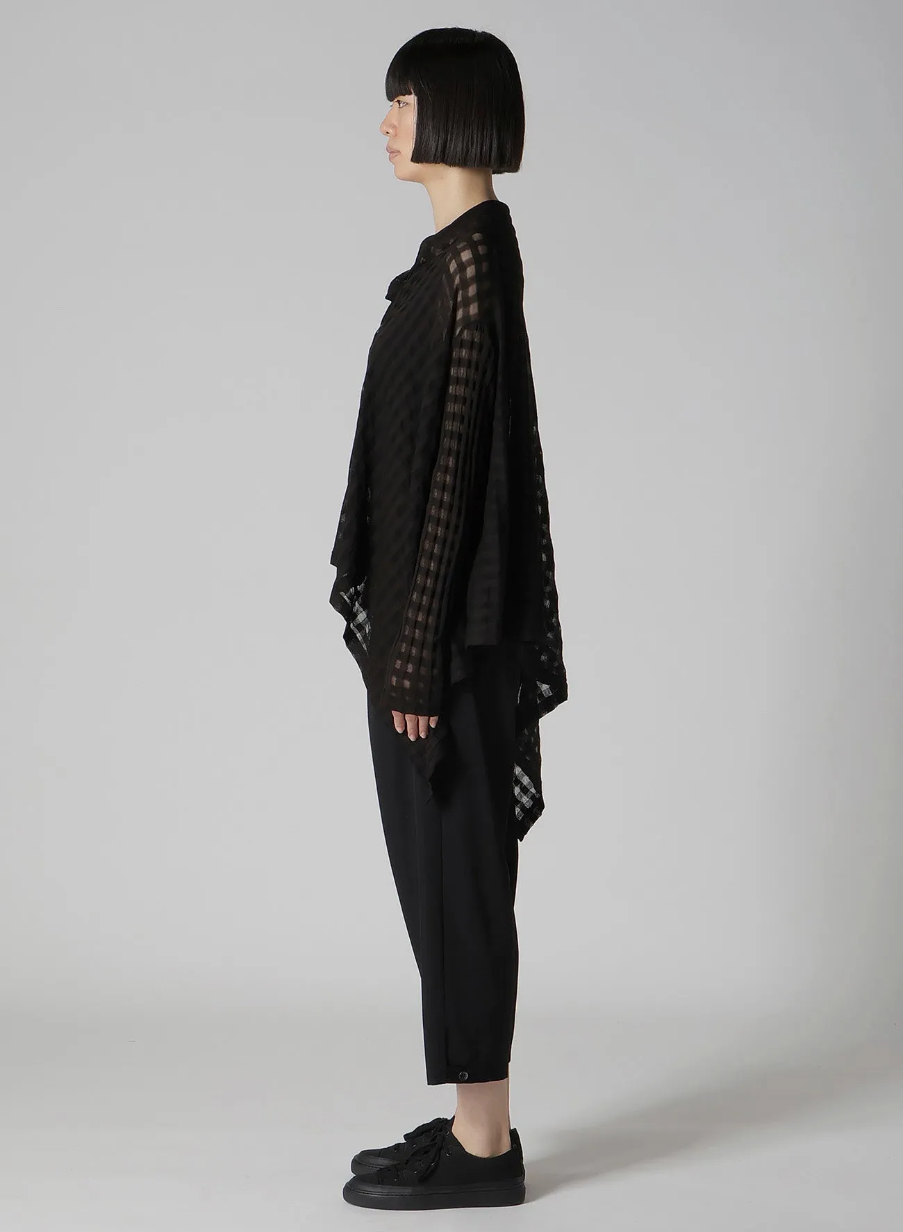 SHEER PLAID JACQUARD FLARE CARDIGAN